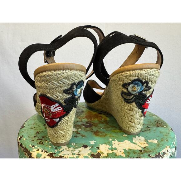 Lane Bryant Espadrille Wedges Floral Boho Embroirdered Black Size 9W - Picture 4 of 8